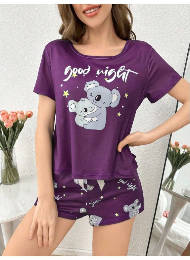 Women’s 2 Piece Pajama Set Short Sleeve Top and Shorts Soft Lounge Sleepwear Outfit for Home Travel and Daily Wear - Image 4